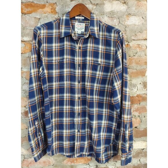 Lucky Brand Men's Sz S Plaid Shirt Blue Orange Western Cotton Classic Fit P - Picture 1 of 3